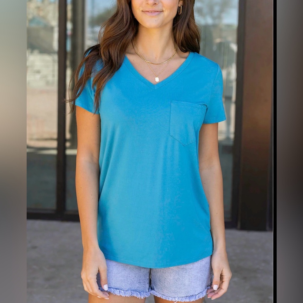 Grace & Lace Turquoise V-Neck Tee